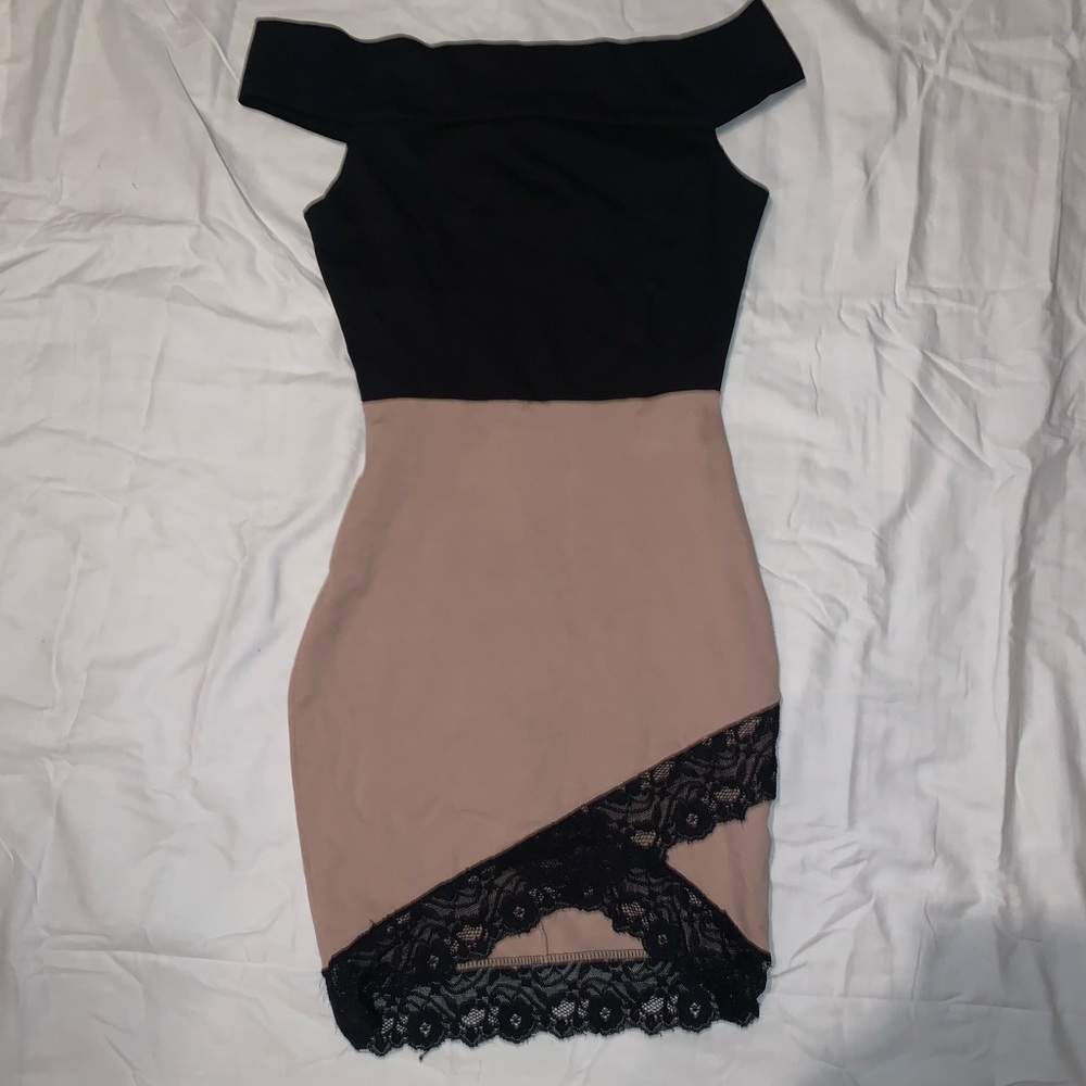 Black & beige mini dress